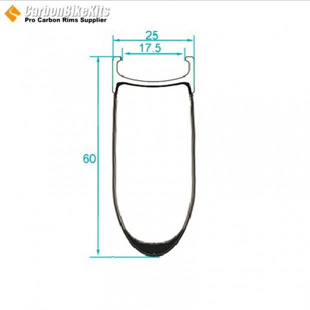 700C 60x25mm Cerchio Clincher in Carbonio con Superficie Frenante in Lega per Bicicletta da Strada